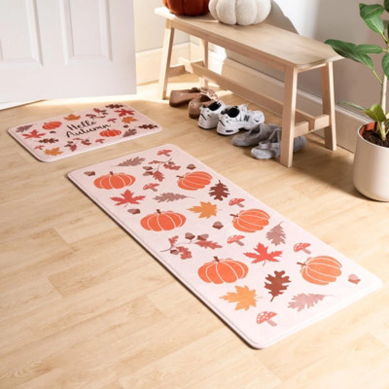 Image of OHS OHS House Door Kitchen Floor Rug Cosy Autumn Runner, Leaves - 50 x 120cm in Burnt Orange Size: Medium Burnt Orange Medium Unisex 5027434192991