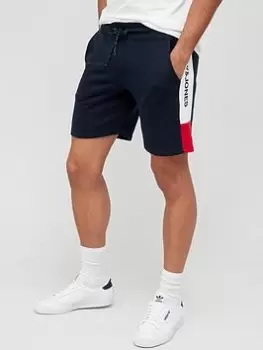 Image of Jack & Jones Jersey Colour Block Logo Shorts - Navy Blazer , Navy Blazer, Size S, Men