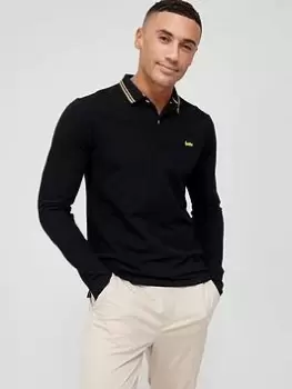 Image of Superdry Tipped Long Sleeve Polo Shirt - Black Size M Men