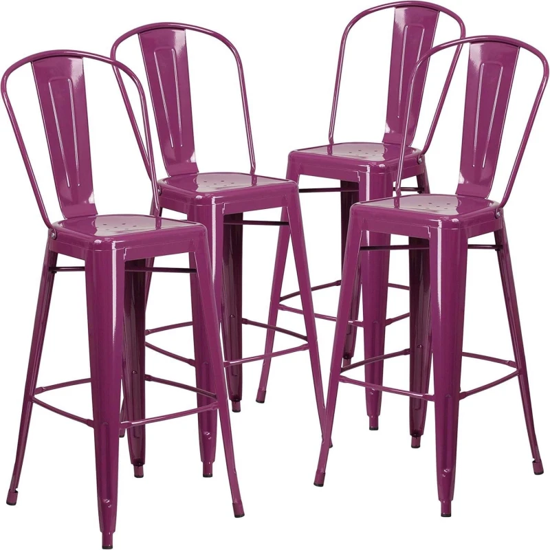 Image of FWStyle FWStyle Set Of 4 24" Purple Bar Stools Galvanised Steel Purple One Size Unisex 5056413132659