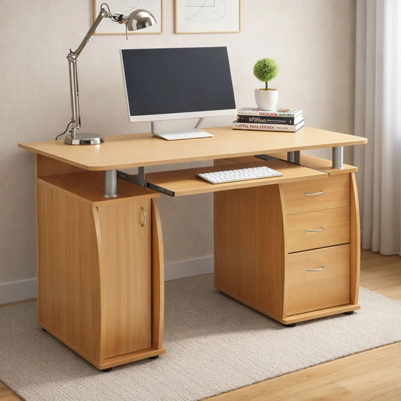 Image of RayGar Wicklow Computer Desk with Storage Cabinet & 3 Drawers in Brown Size: 1 Pack Brown Unisex 1 Pack