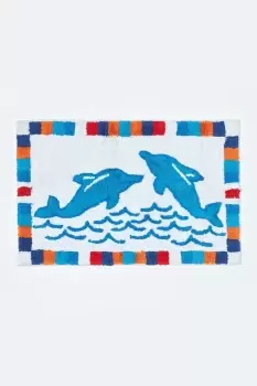 Image of Cotton Tufted Washable Blue Dolphins Kids Rug