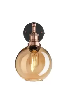 Image of Brooklyn Tinted Glass Globe Wall Light, 7 Inch, Amber, Copper Holder