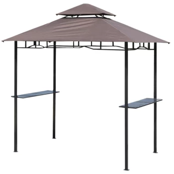 Image of Outsunny 8ft New Double-Tier BBQ Gazebo Grill Canopy Barbecue Tent Shelter Patio Deck Cover - Coffee
