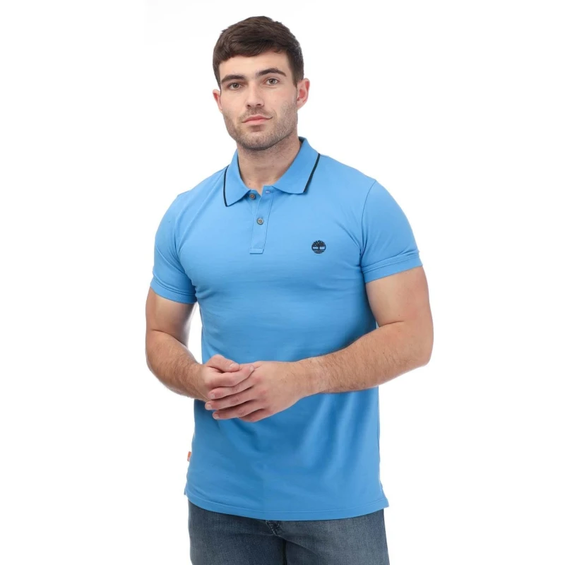 Image of Timberland Printed Neck Short Sleeve Polo - Blue Blue S