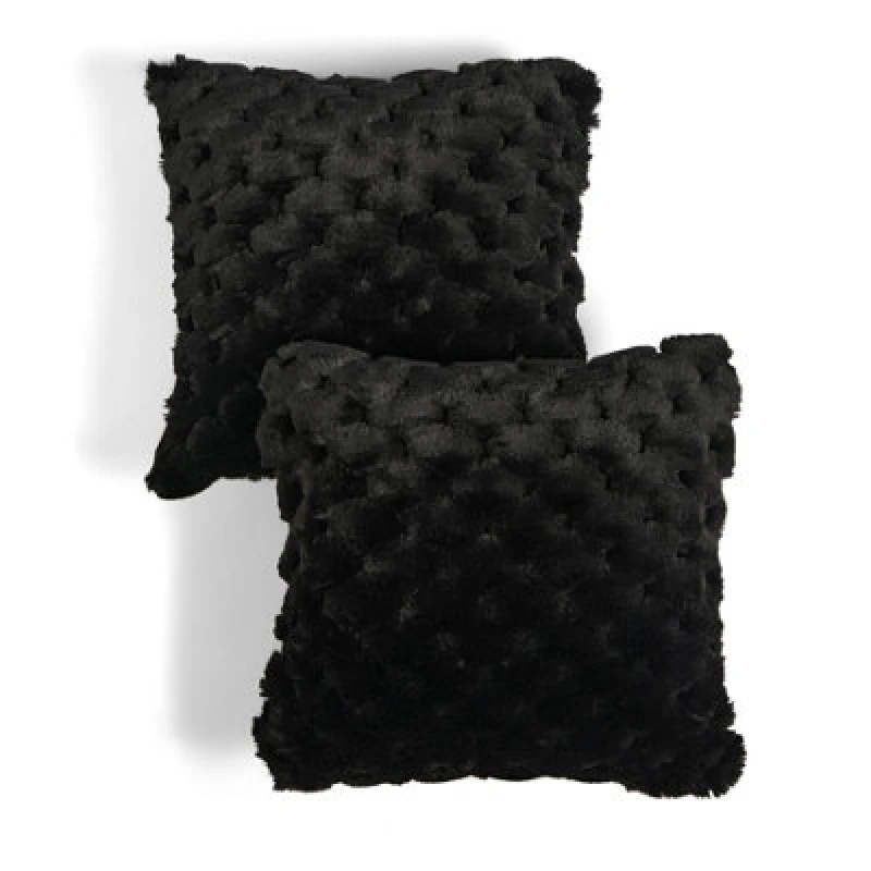 Image of OHS OHS 2 Pack Soft Jumbo Waffle Fur Decorative Square Cushion Covers in Black Size: 45cm x 45cm Black 45cm x 45cm Unisex 5027434226450