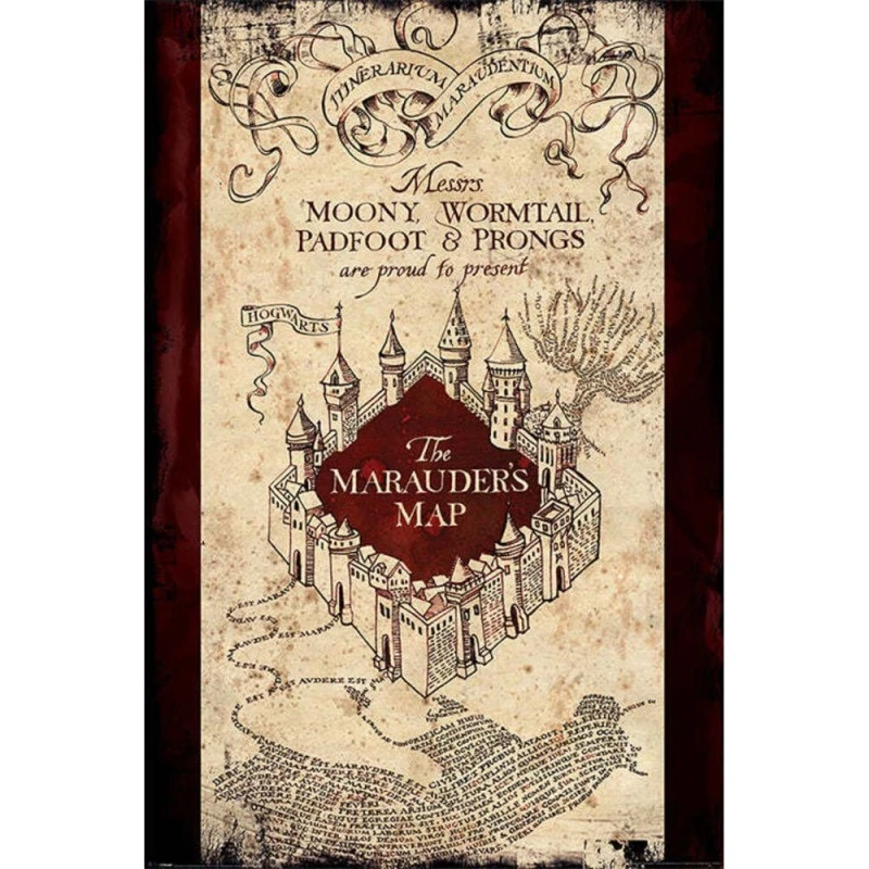 Image of Harry Potter Marauders Map Poster Brown unisex