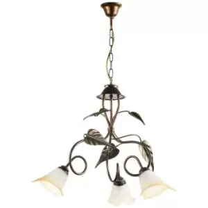Image of Onli Miranda 3 Light Multi Arm Pendant Ceiling Light, Antique Gold, Glass Shades