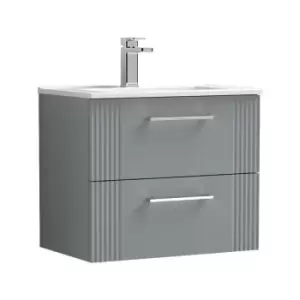 Image of Deco Satin Grey 600mm Wall Hung 2 Drawer Vanity Unit with 18mm Profile Basin - DPF293B - Satin Grey - Nuie