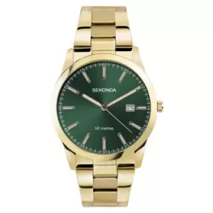 Image of Sekonda Classic Quartz Green Dial Gold Coloured Stainless Steel Mens Watch 1996