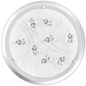 Image of Corpus 2 Light Decorative Flush Ceiling Light White Glass, Crystal Chrome Metal LED E27 - Merano