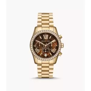 Image of Michael Kors Womens Lexington Lux Chronograph Gold-Tone Stainless Steel Watch - Gold