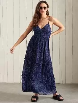 Image of Superdry Margaux Maxi Dress - Blue Cascading Daisy, Multi, Size 14, Women
