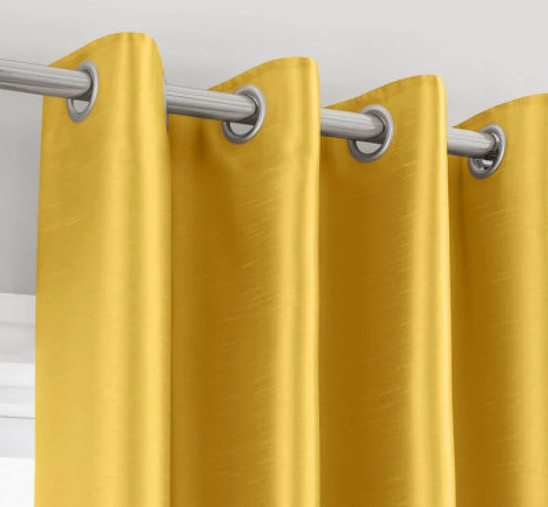 Image of Intimates Silk Effect Energy Saving Lined Ring Top Curtains in Mustard Size: 168cm width x 229cm drop Mustard Unisex 168cm width x 229cm drop