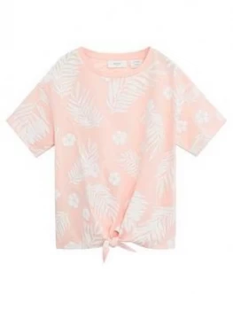 Image of Mango Girls Tropical Print Tie Waist Tshirt - Light Pink