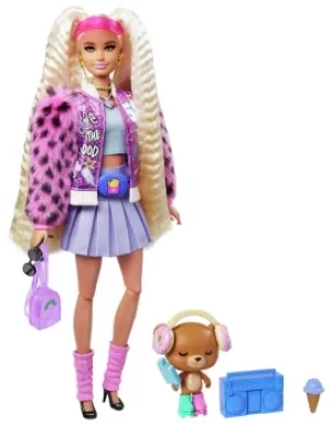 Image of Barbie Extra Doll with Blonde Pigtails and Pet Teddy
