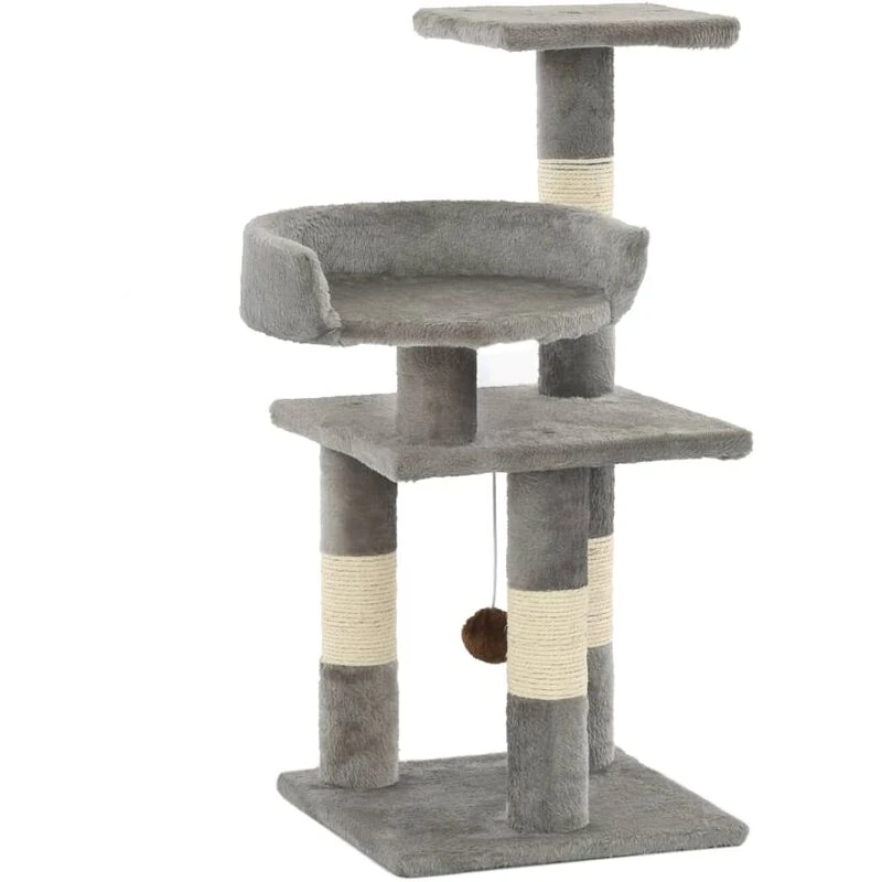 Image of vidaXL Cat Tree with Sisal Scratching Posts 65cm Grey Kitten Furniture Tower