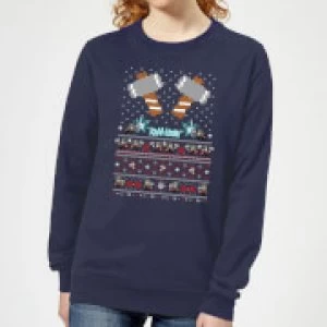 Image of Marvel Avengers Thor Pixel Art Womens Christmas Sweatshirt - Navy - S