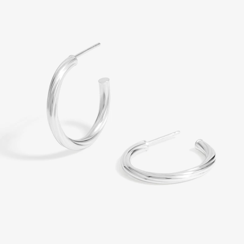 Image of Simply Silver Sterling Silver 925 Polished Diamond Cut Hoop Earrings Silver