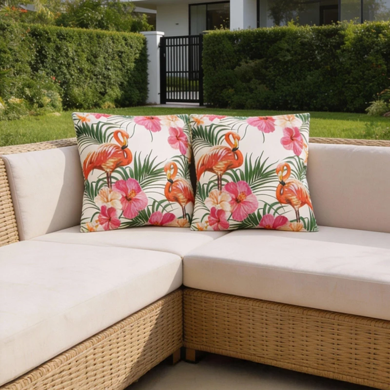 Image of Streetwize Outdoor Flamingo Palm Print Scatter Cushions - Pa Multi unisex Pack of 8