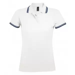 Image of SOLS Womens/Ladies Pasadena Tipped Short Sleeve Pique Polo Shirt (M) (White/Navy)