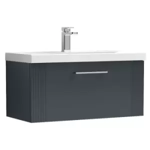 Image of Deco Satin Anthracite 800mm Wall Hung Single Drawer Vanity Unit with 40mm Profile Basin - DPF1496A - Satin Anthracite - Nuie