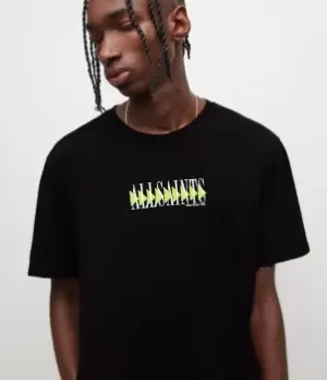 Image of AllSaints Mens Momentum Crew T-Shirt, Jet Black, Size: XL