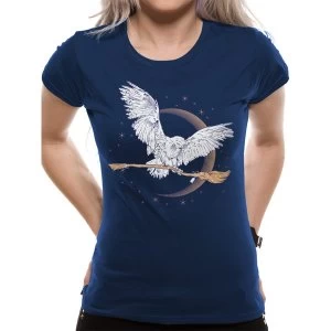 Image of Harry Potter - Hedwig Broom Womens Large T-Shirt - Blue