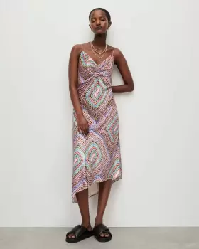 Image of AllSaints Alexia Luisa Silk Blend Midi Dress