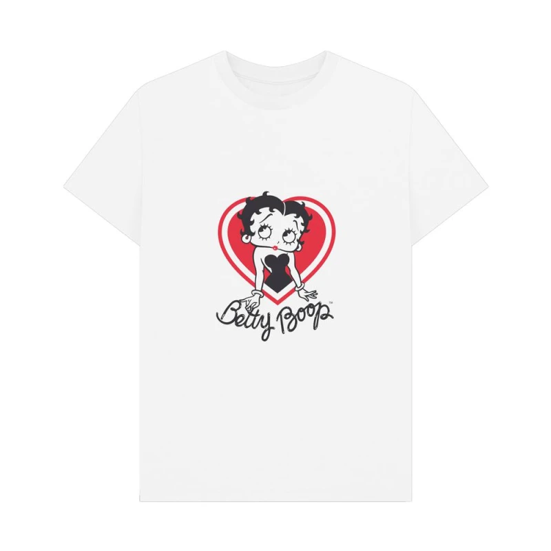 Image of Betty Boop Mens Heart T-Shirt in White Size: Small White Male S