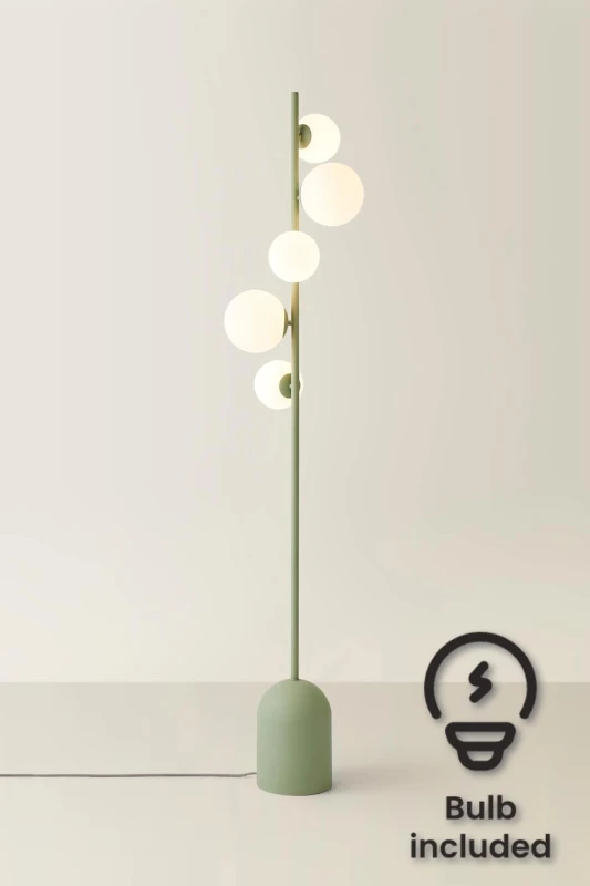 Image of ValueLights Marlow Opaque Glass Globe 5 Way Floor Lamp with LED Bulbs Green
