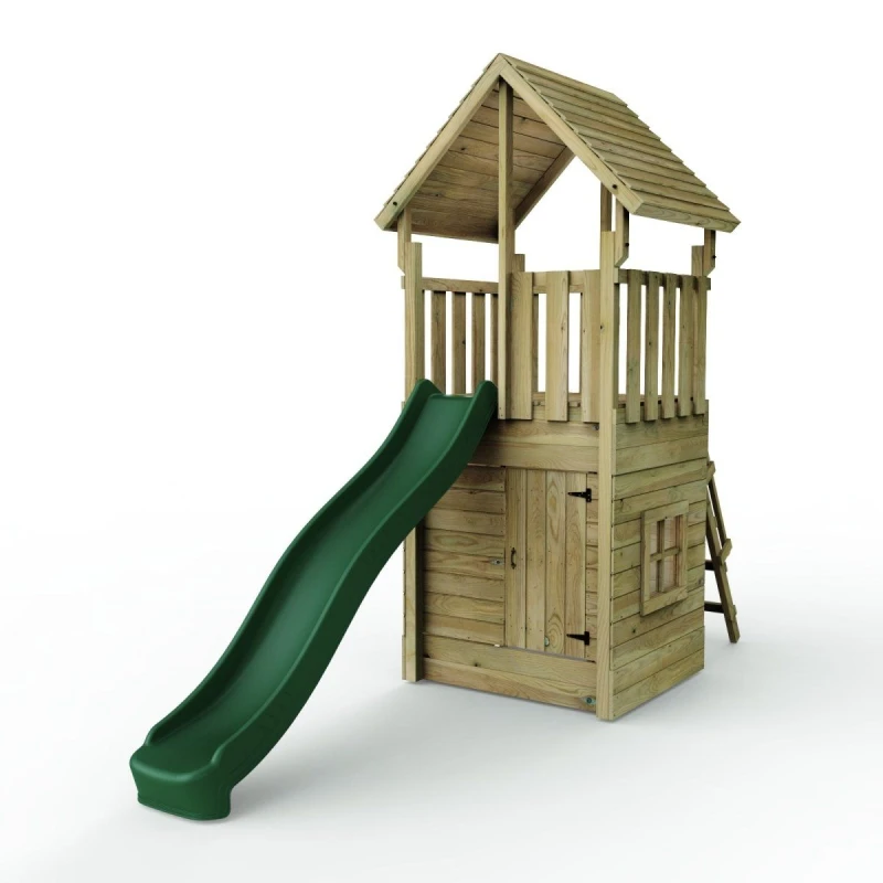 Image of Rebo Wooden Climbing Frame with Play Tower, Secret Den and Slide Brown