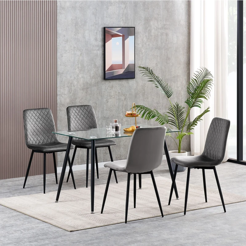 Image of MCC DIRECT Set of 4 Designer Velvet Fabric Dining Chairs Metal Legs Lexi Chairs dark grey LX0409