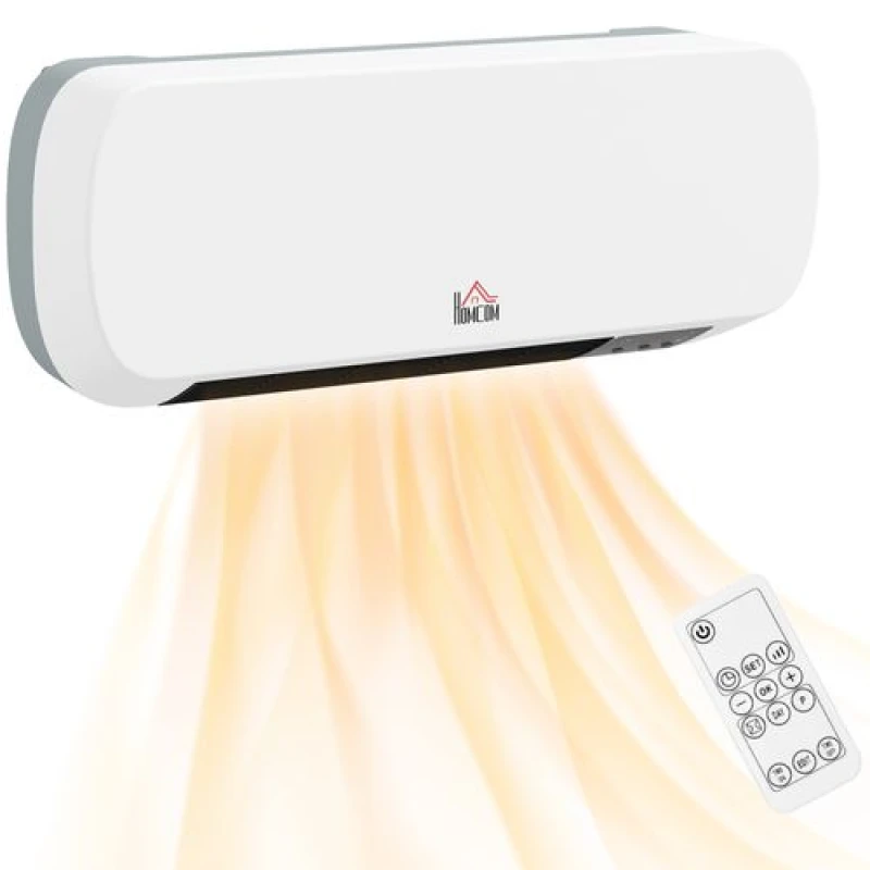 Image of HOMCOM HOMCOM Wall Mounted Electric Heater with Timer Overheat Protection White White One Size Unisex 5056725580605