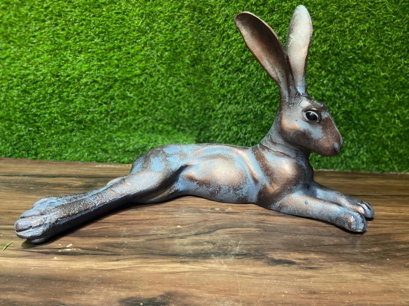 Image of Inspirational Gifting Laying Hare Garden Sculpture Cast Aluminium Ornament in Bronze Bronze Unisex