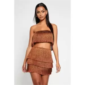 Image of I Saw It First Copper Strapless Tassle Bandeau Co-Ord - Metallics