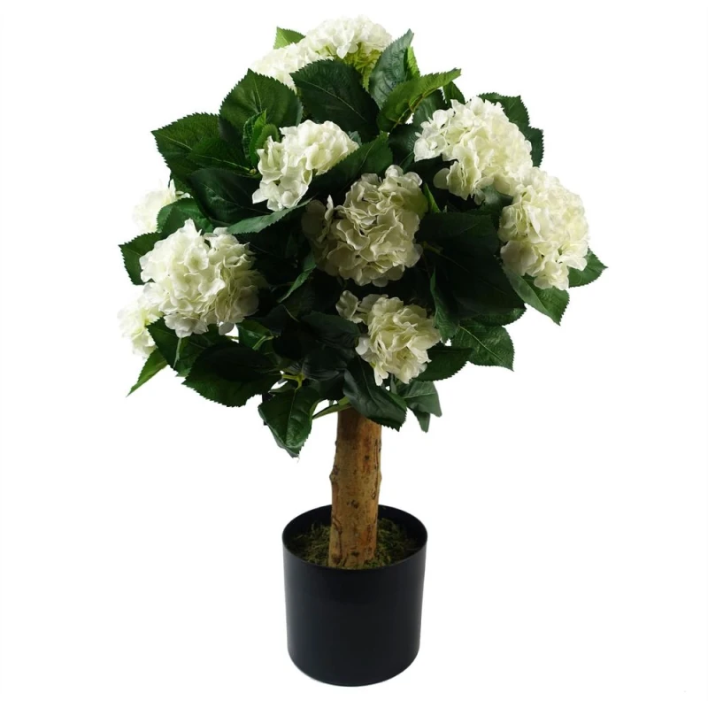 Image of Leaf Design 75cm Artificial White Bush Hydrangea Plant (Potted)