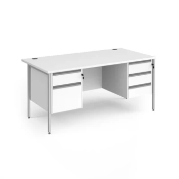 Image of Office Desk Rectangular Desk 1600mm With Double Pedestal White Top With Silver Frame 800mm Depth Contract 25 CH16S23-S-WH