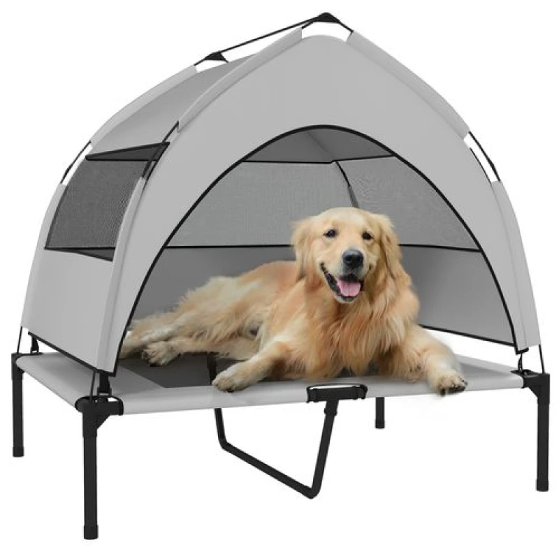 Image of PawHut Portable Elevated Dog Bed with Removable Canopy, 92 x 75 x 89 cm, Grey D04-304V01LG