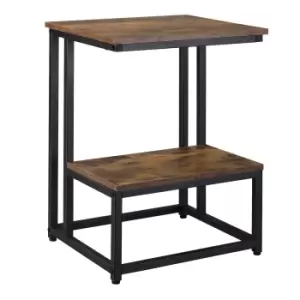 Image of Homcom Two Tier Industrial End Table With Black Steel Frame Rustic Wood Finish