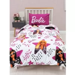Image of Stars Duvet Cover Set (Single) (White/Pink/Black) - White/Pink/Black - Barbie