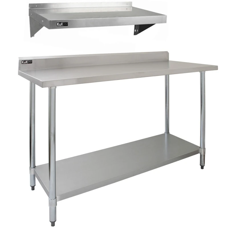 Image of KUKOO 5ft Stainless Steel Catering Bench & 2 x Wall Mounted Shelves 5055986119708