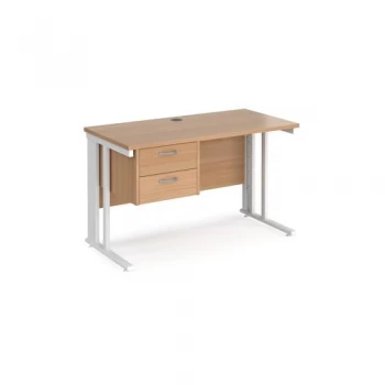 Image of Office Desk Rectangular Desk 1200mm With Pedestal Beech Top With White Frame 600mm Depth Maestro 25 MCM612P2WHB