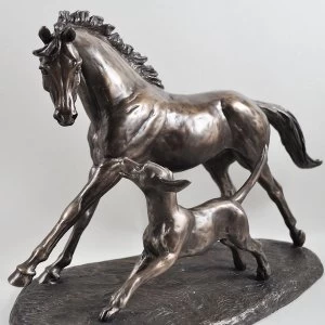 Image of Horse and Hound by Harriet Glen Cold Cast Bronze Sculpture 23.5cm