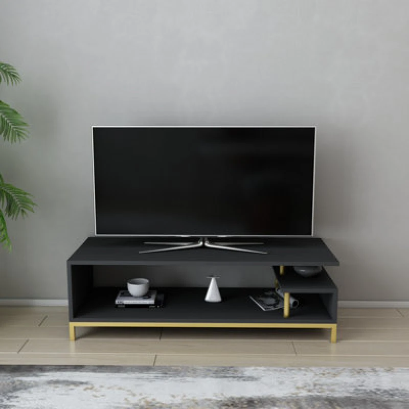 Image of Decorotika Reilly TV Stand TV Unit For Tv's Up To 55" Gold And Anthracite