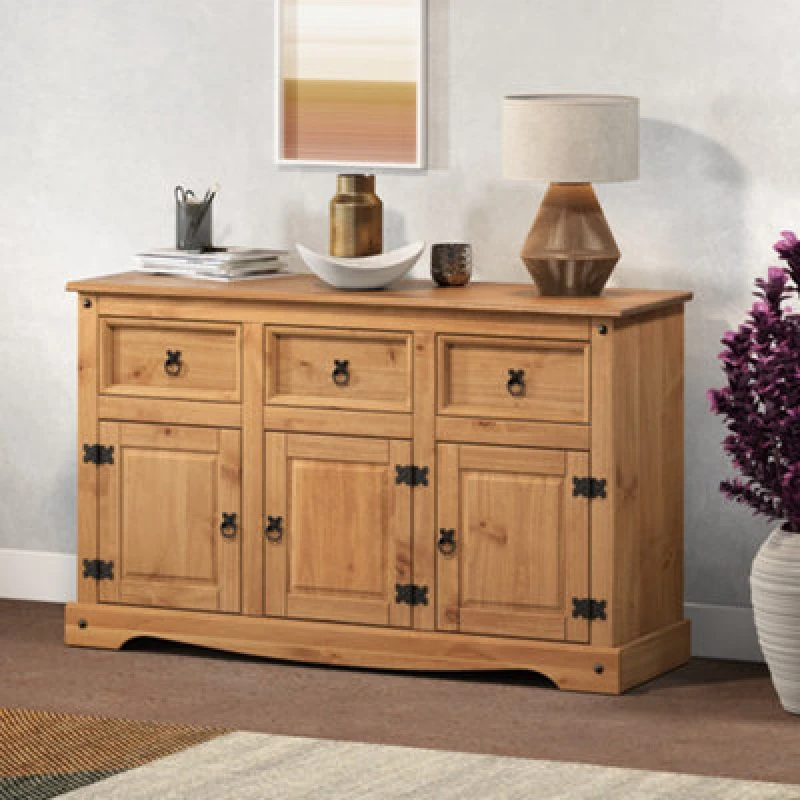 Image of Mercers Furniture Corona 3 Door 3 Drawer Sideboard Solid Wood Pine With Mexican Styling Wooden
