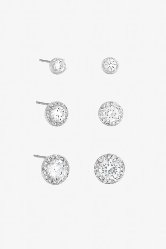 Image of Jon Richard Womens Silver Plated & Crystal Halo Earrings - Multipack Silver Female One Size