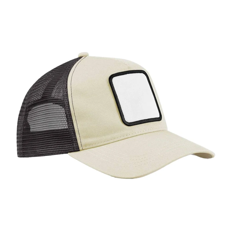Image of Beechfield Mens Patch 5 Panel Trucker Cap in Medium Beige Medium Beige Male One Size