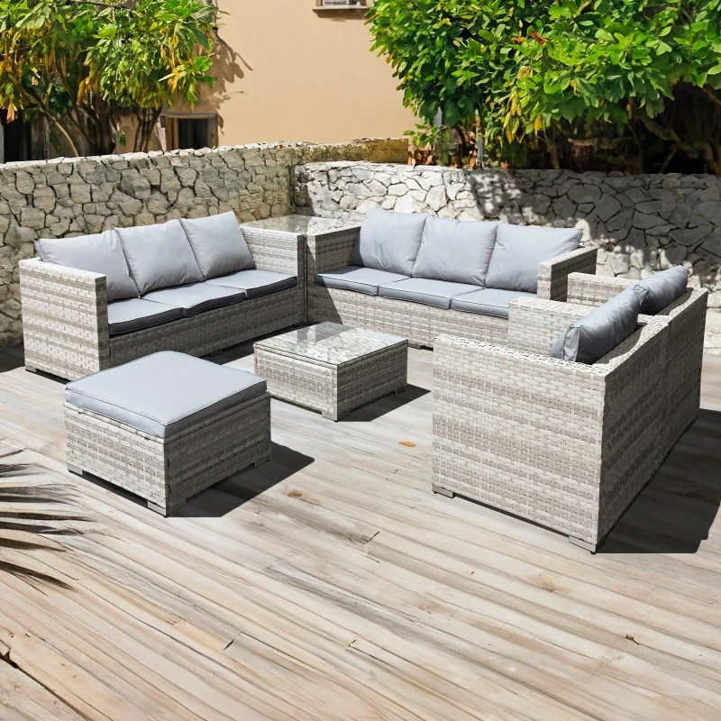 Image of OSeasons Malta Rattan 9 Seat U Shape Set In Dove Grey
