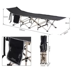 Image of Outsunny Single Person Folding Camping Bed with Side Pocket and Carry Bag - Black